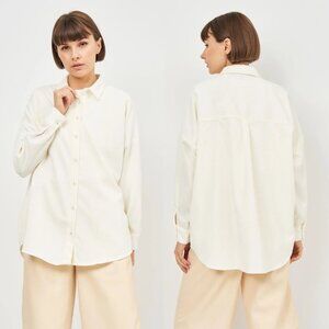 Zara Corduroy Ivory Long Sleeve Shirt Tunic Size XS